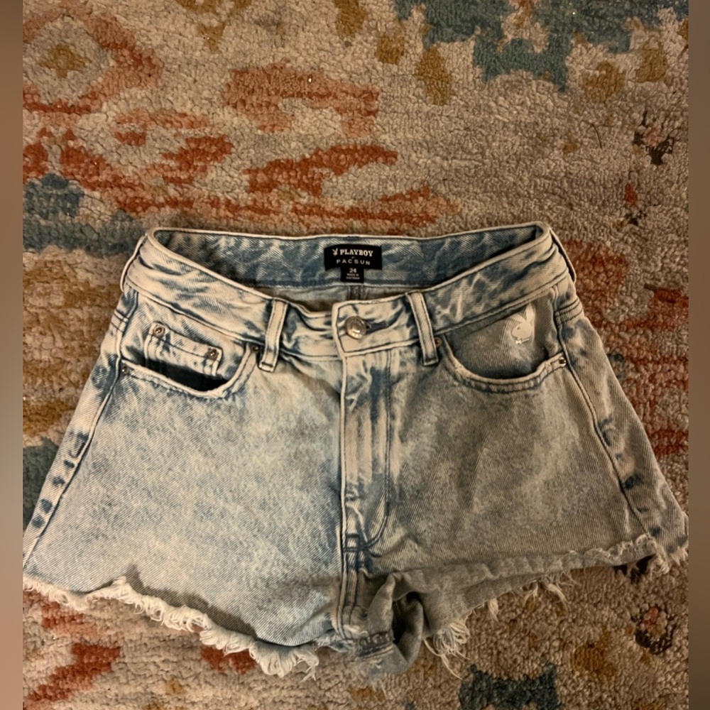 Pac Sun jean shorts with back pocket croquet detailing